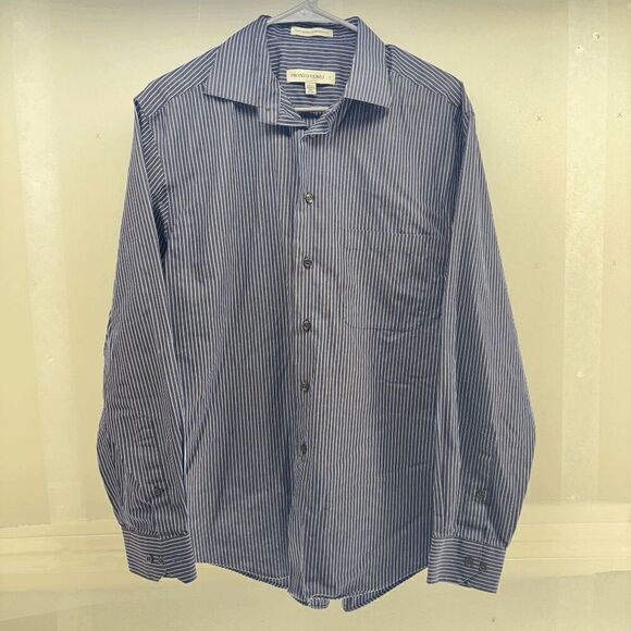 Pronto Uomo Other - Pronto Uomo Shirt Mens Size Large Black w/Blue Stripes Velvet Button Up Collared